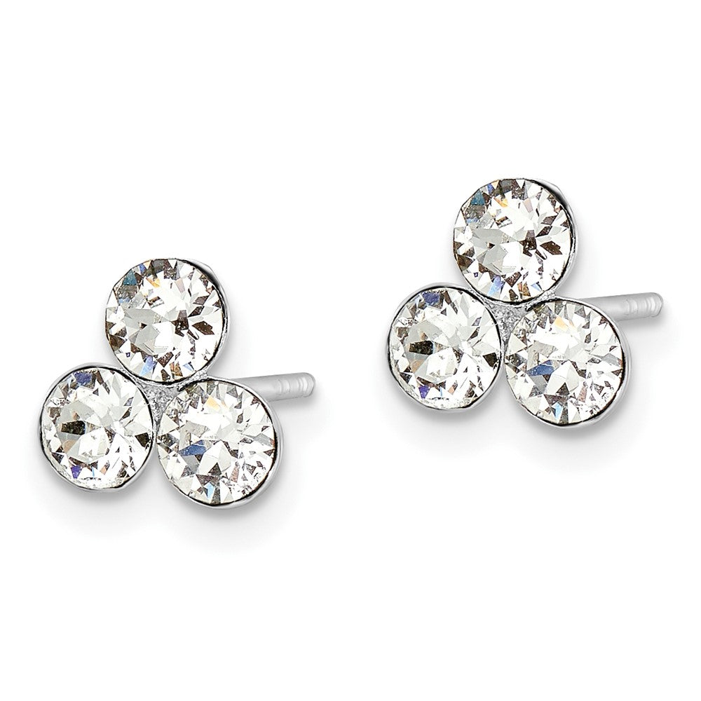 Sterling Silver Rh-Plated Crystal 3-Stone Post Earrings