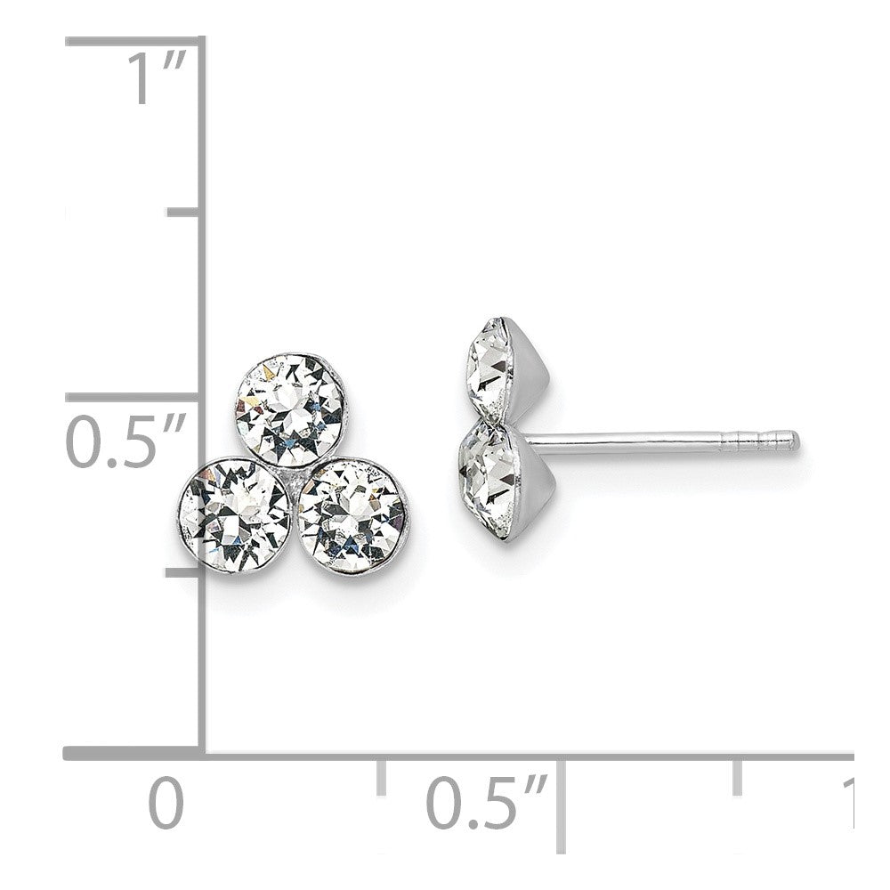 Sterling Silver Rh-Plated Crystal 3-Stone Post Earrings