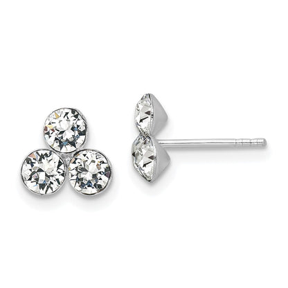 Sterling Silver Rh-Plated Crystal 3-Stone Post Earrings