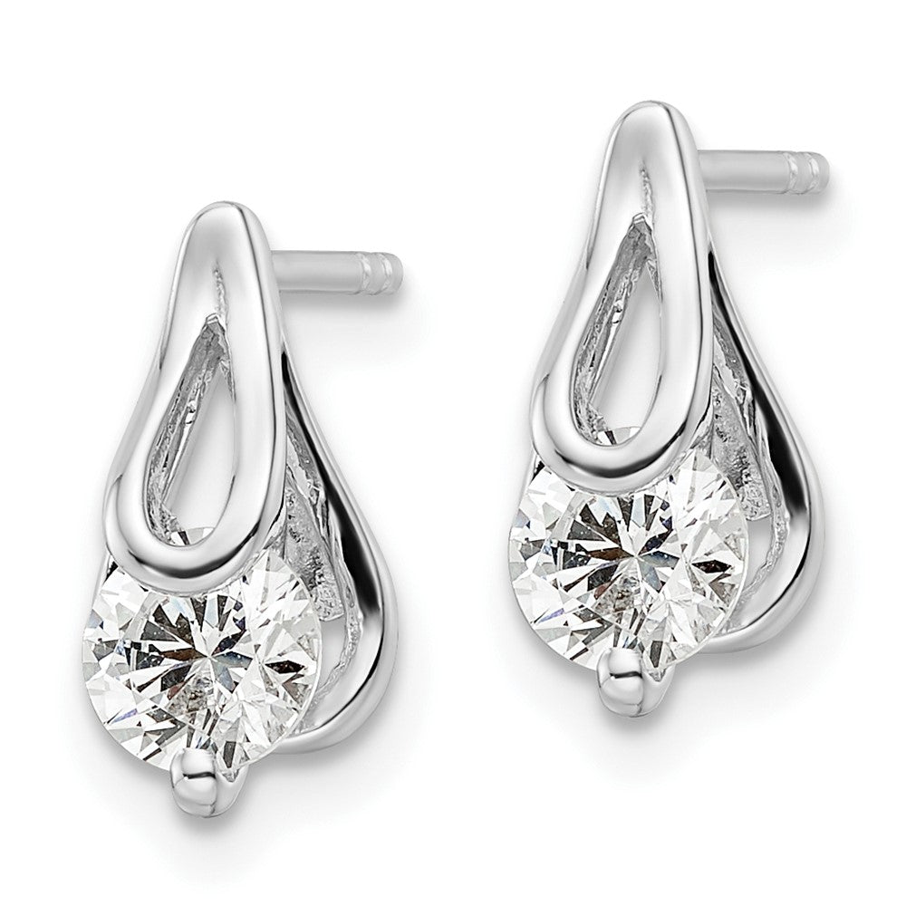 Sterling Silver Rhodium-Plated Cz Post Earrings