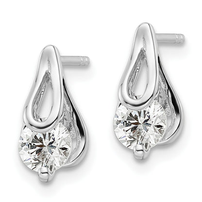 Sterling Silver Rhodium-Plated Cz Post Earrings