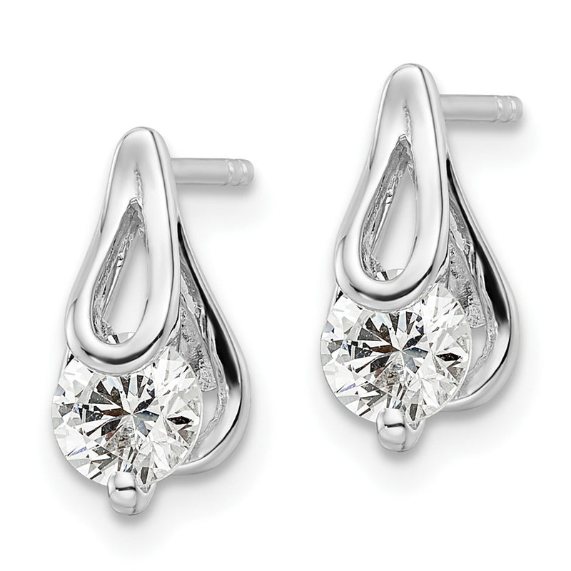 Sterling Silver Rhodium-Plated Cz Post Earrings