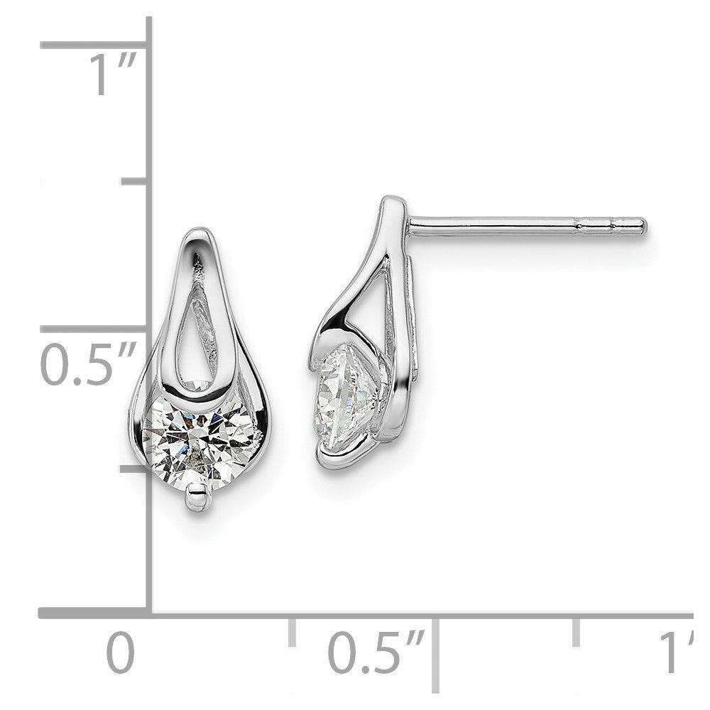Sterling Silver Rhodium-Plated Cz Post Earrings