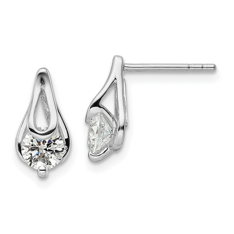 Sterling Silver Rhodium-Plated Cz Post Earrings
