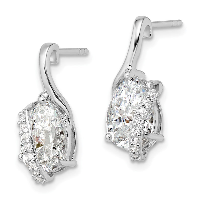 Sterling Silver Rhodium-Plated Overlap Teardrop Cz Post Earrings