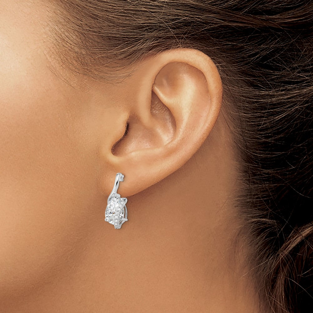 Sterling Silver Rhodium-Plated Overlap Teardrop Cz Post Earrings