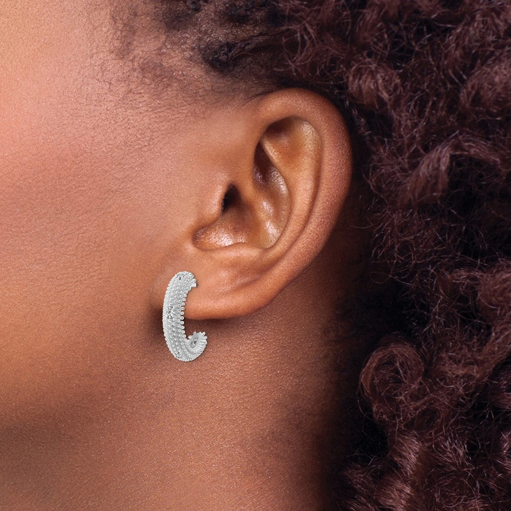 Sterling Silver Rhodium-Plated Cz Post Hoop Earrings