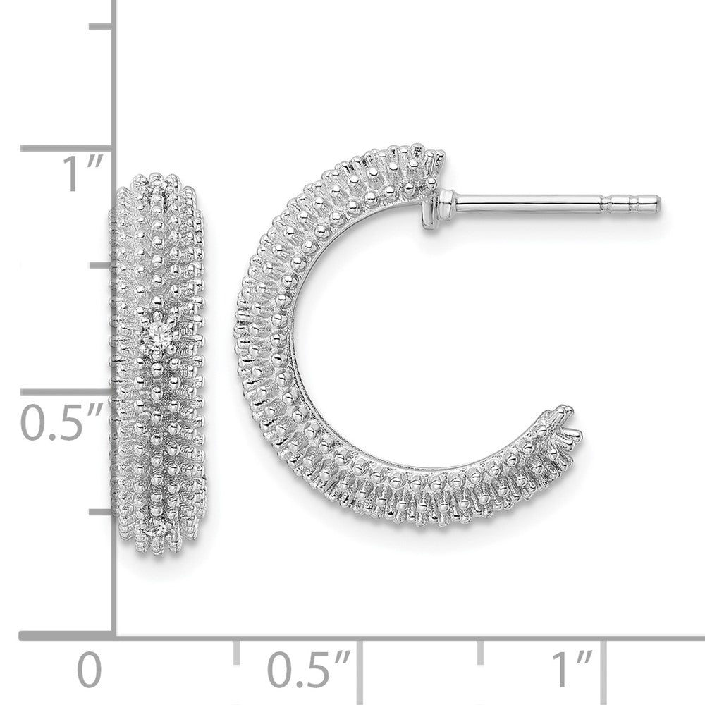Sterling Silver Rhodium-Plated Cz Post Hoop Earrings