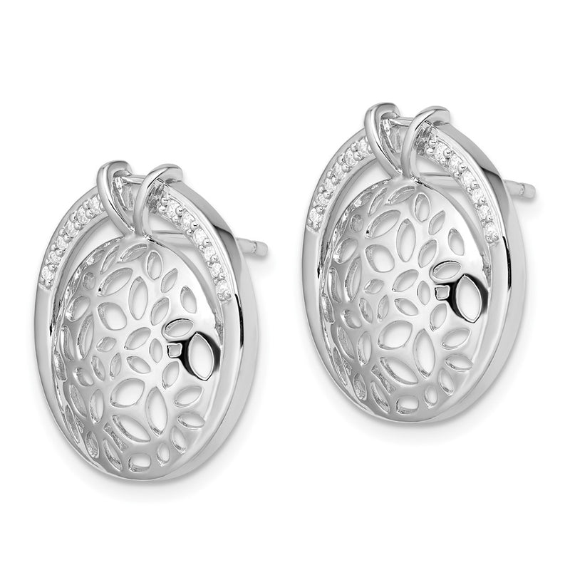 Sterling Silver Rhodium-Plated Cut Out Cz Circle Earrings
