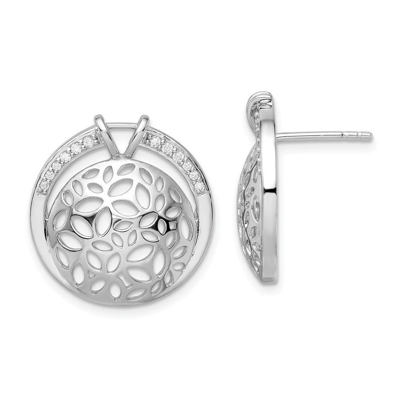 Sterling Silver Rhodium-Plated Cut Out Cz Circle Earrings