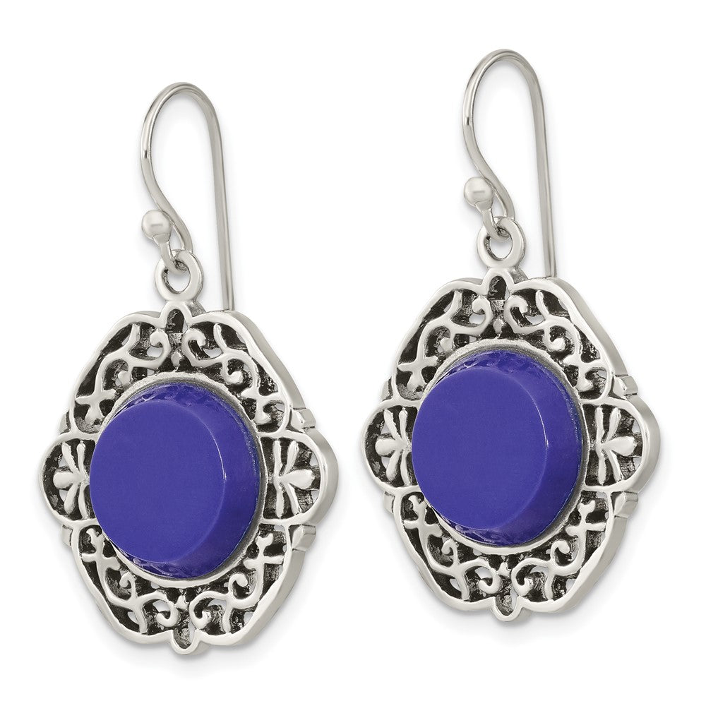 Sterling Silver Oxidized Dyed Agate Filigree Fancy Dangle Earrings