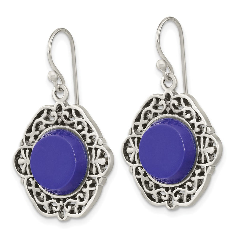 Sterling Silver Oxidized Dyed Agate Filigree Fancy Dangle Earrings