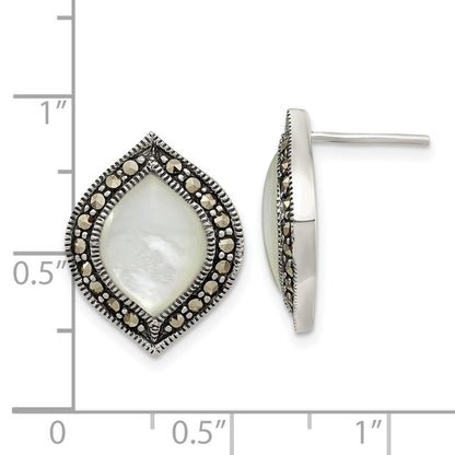Sterling Silver Antiqued Marcasite & Mop Post Earrings