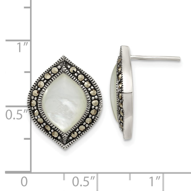 Sterling Silver Antiqued Marcasite & Mop Post Earrings