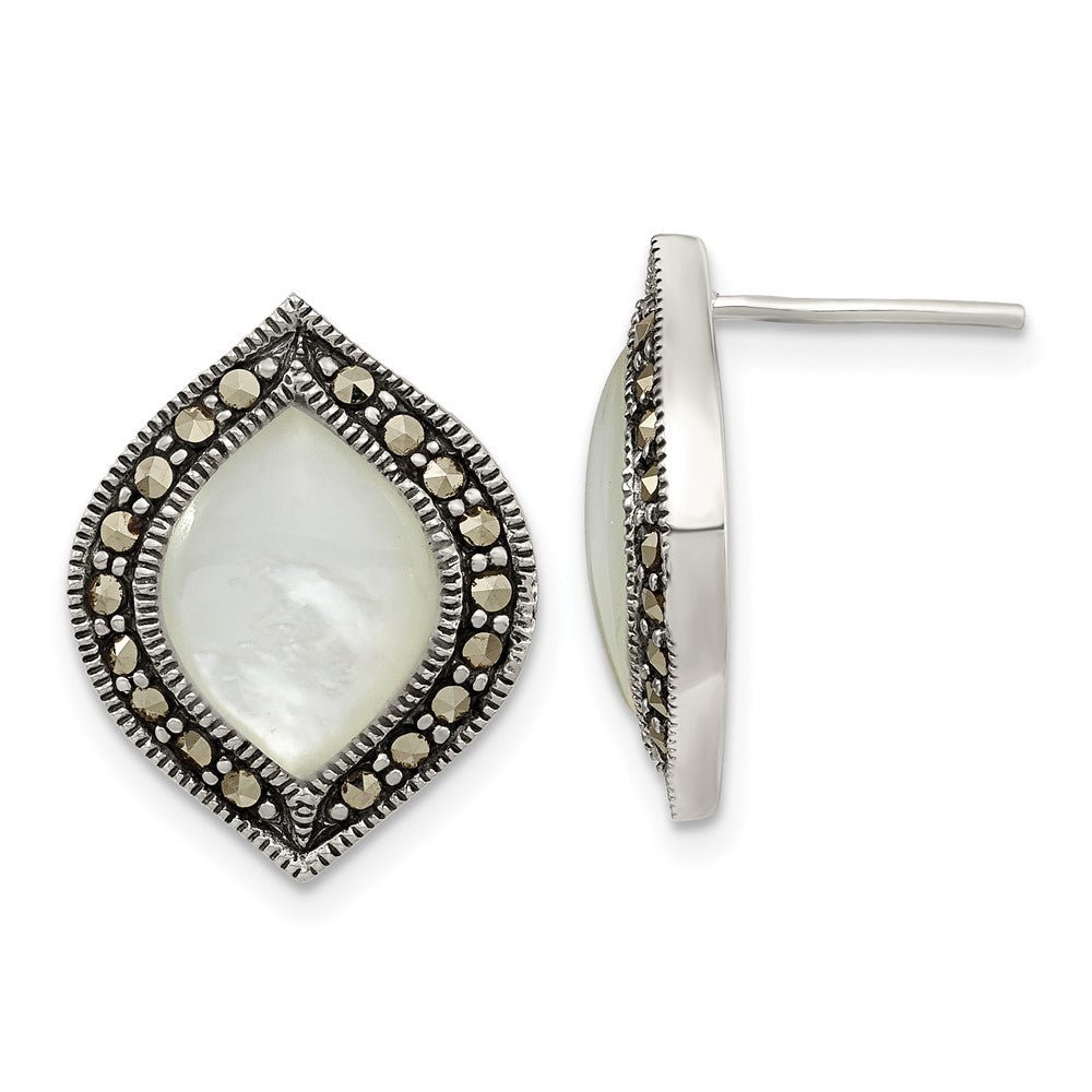 Sterling Silver Antiqued Marcasite & Mop Post Earrings