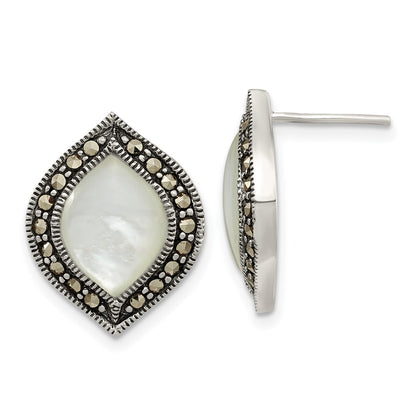 Sterling Silver Antiqued Marcasite & Mop Post Earrings
