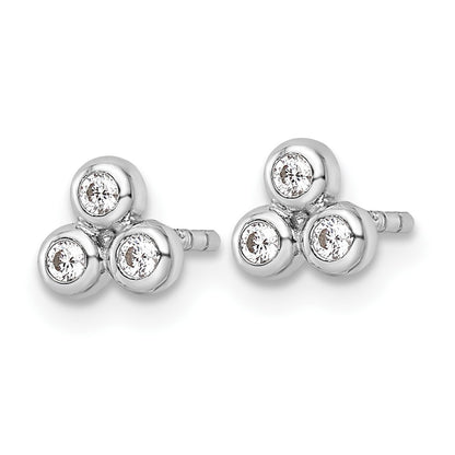 Sterling Silver Rh Polished Cz Post Earrings