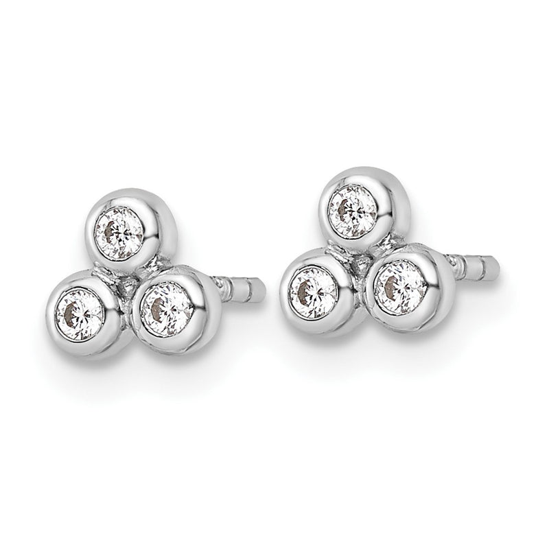 Sterling Silver Rh Polished Cz Post Earrings