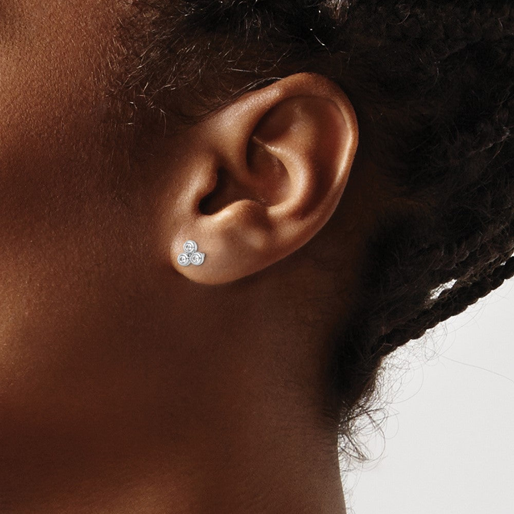 Sterling Silver Rh Polished Cz Post Earrings