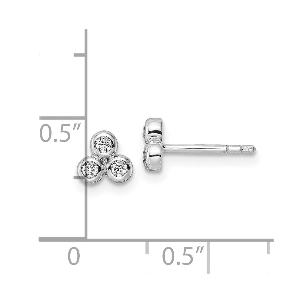 Sterling Silver Rh Polished Cz Post Earrings
