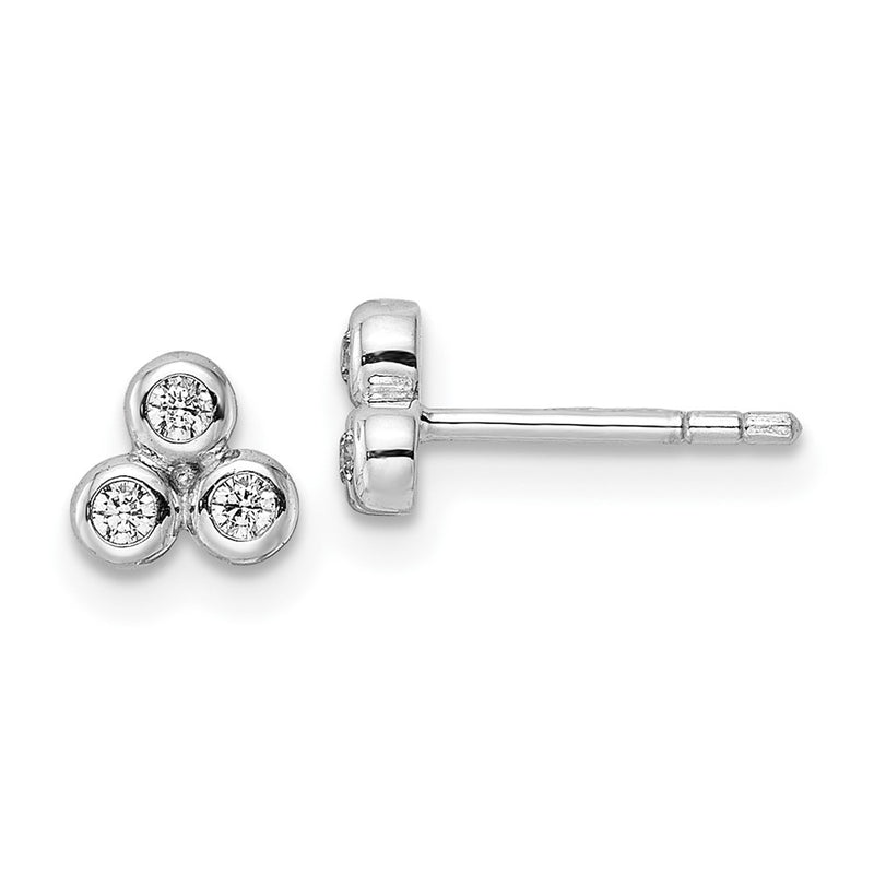 Sterling Silver Rh Polished Cz Post Earrings