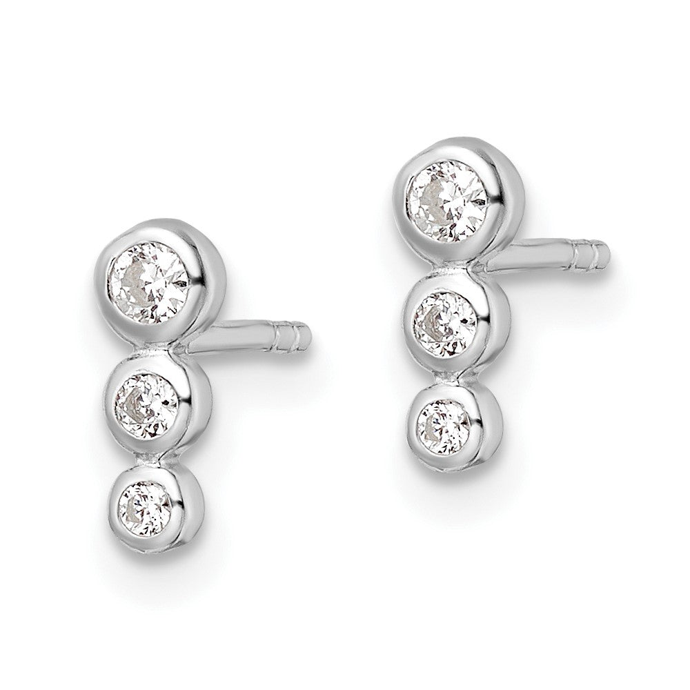 Sterling Silver Rh Polished Cz Post Earrings
