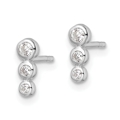 Sterling Silver Rh Polished Cz Post Earrings