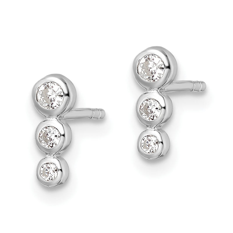 Sterling Silver Rh Polished Cz Post Earrings