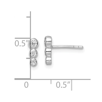 Sterling Silver Rh Polished Cz Post Earrings