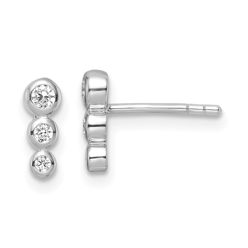 Sterling Silver Rh Polished Cz Post Earrings