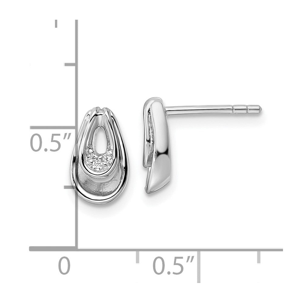 Sterling Silver Rh Polished Cz Post Dangle Earrings