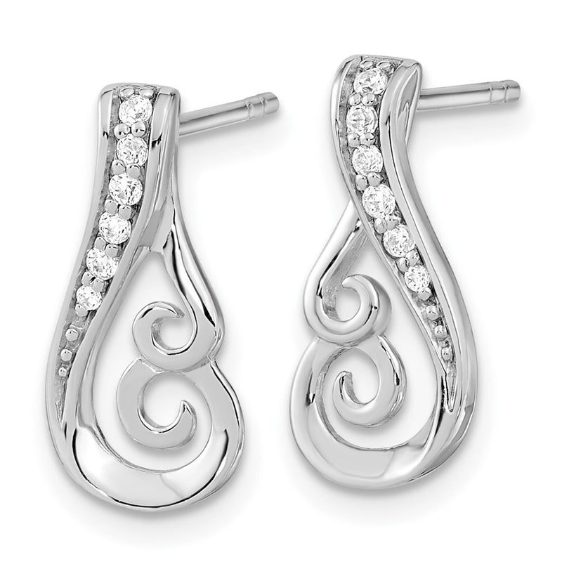 Sterling Silver Rh-Plated Polished Cz Post Earrings