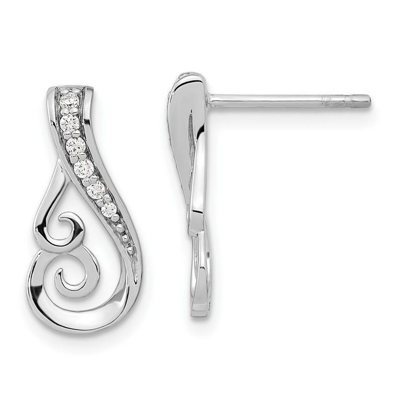 Sterling Silver Rh-Plated Polished Cz Post Earrings