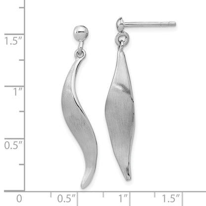 Sterling Silver Rh-Plated Brushed Dangle Post Earrings