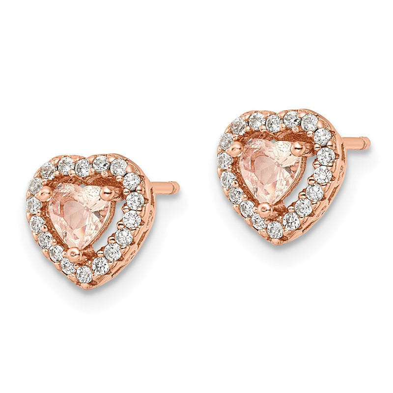 Sterling Silver Rose-Tone Polished Pink & White Cz Heart Post Earrings