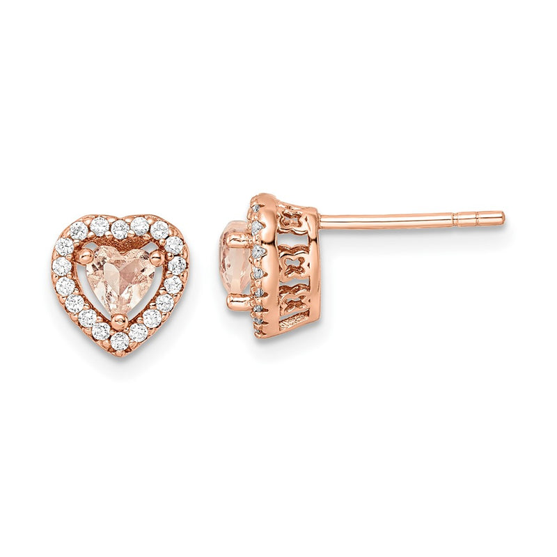 Sterling Silver Rose-Tone Polished Pink & White Cz Heart Post Earrings
