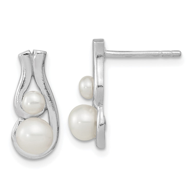 Sterling Silver Rhodium-Plated Fwc Pearl Post Earrings