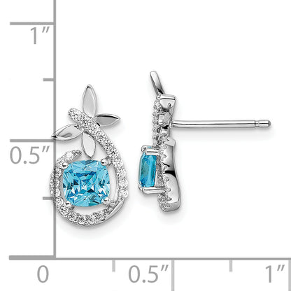 Sterling Silver Rhodium Plated Blue & White Cz Butterfly Post Earrings