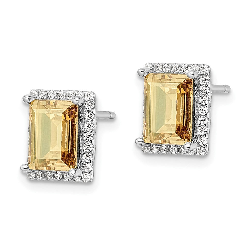 Sterling Silver Rhodium-Plated Cz & Yellow Swarovski Crystal Post Earrings