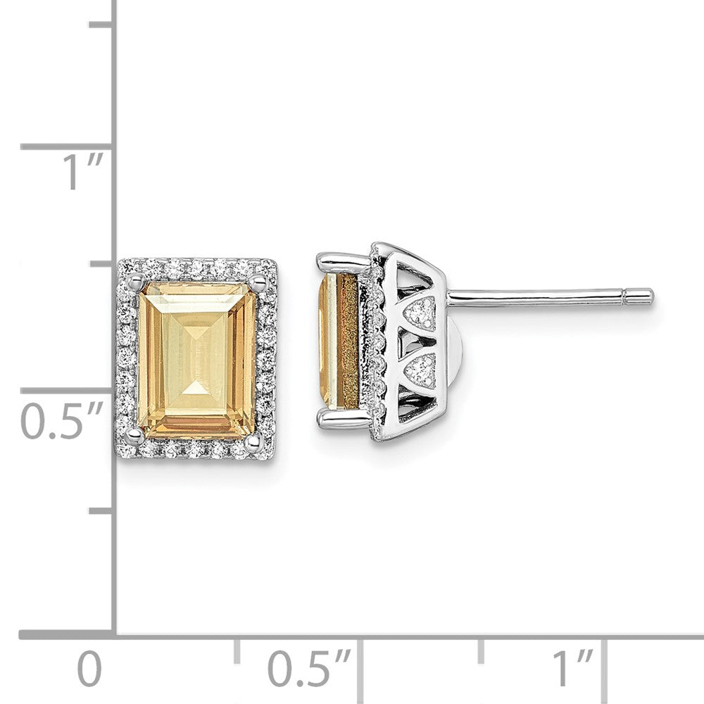 Sterling Silver Rhodium-Plated Cz & Yellow Swarovski Crystal Post Earrings