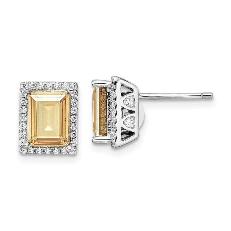 Sterling Silver Rhodium-Plated Cz & Yellow Swarovski Crystal Post Earrings