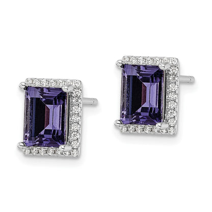 Sterling Silver Rhodium-Plated Cz & Purple Swarovski Crystal Post Earrings