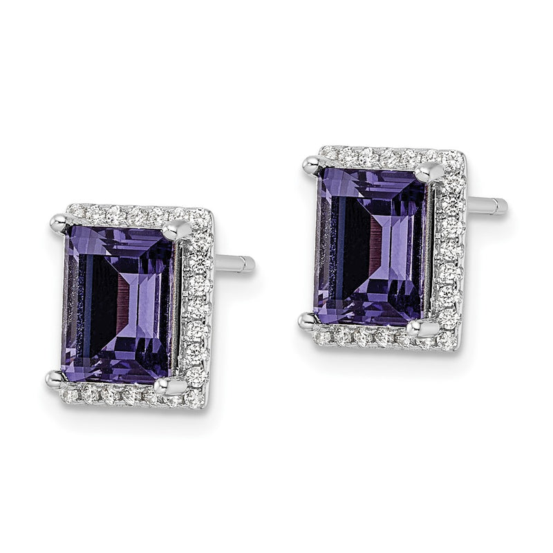 Sterling Silver Rhodium-Plated Cz & Purple Swarovski Crystal Post Earrings