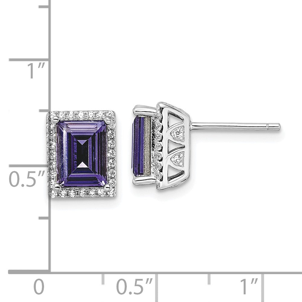 Sterling Silver Rhodium-Plated Cz & Purple Swarovski Crystal Post Earrings