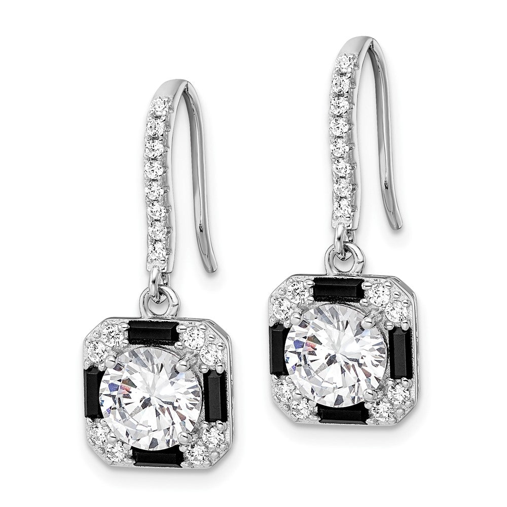 Sterling Silver Rhodium-Plate Cz & Black Nano Crystal Square Earrings