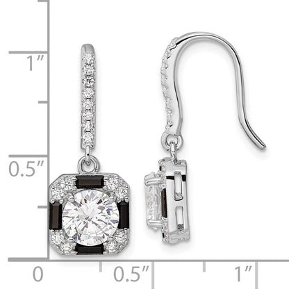 Sterling Silver Rhodium-Plate Cz & Black Nano Crystal Square Earrings