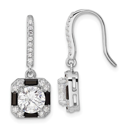 Sterling Silver Rhodium-Plate Cz & Black Nano Crystal Square Earrings