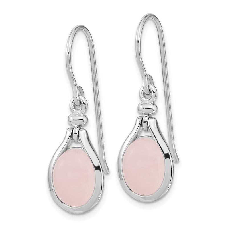 Sterling Silver Rh-Plated Rose Quartz Oval Dangle Earrings