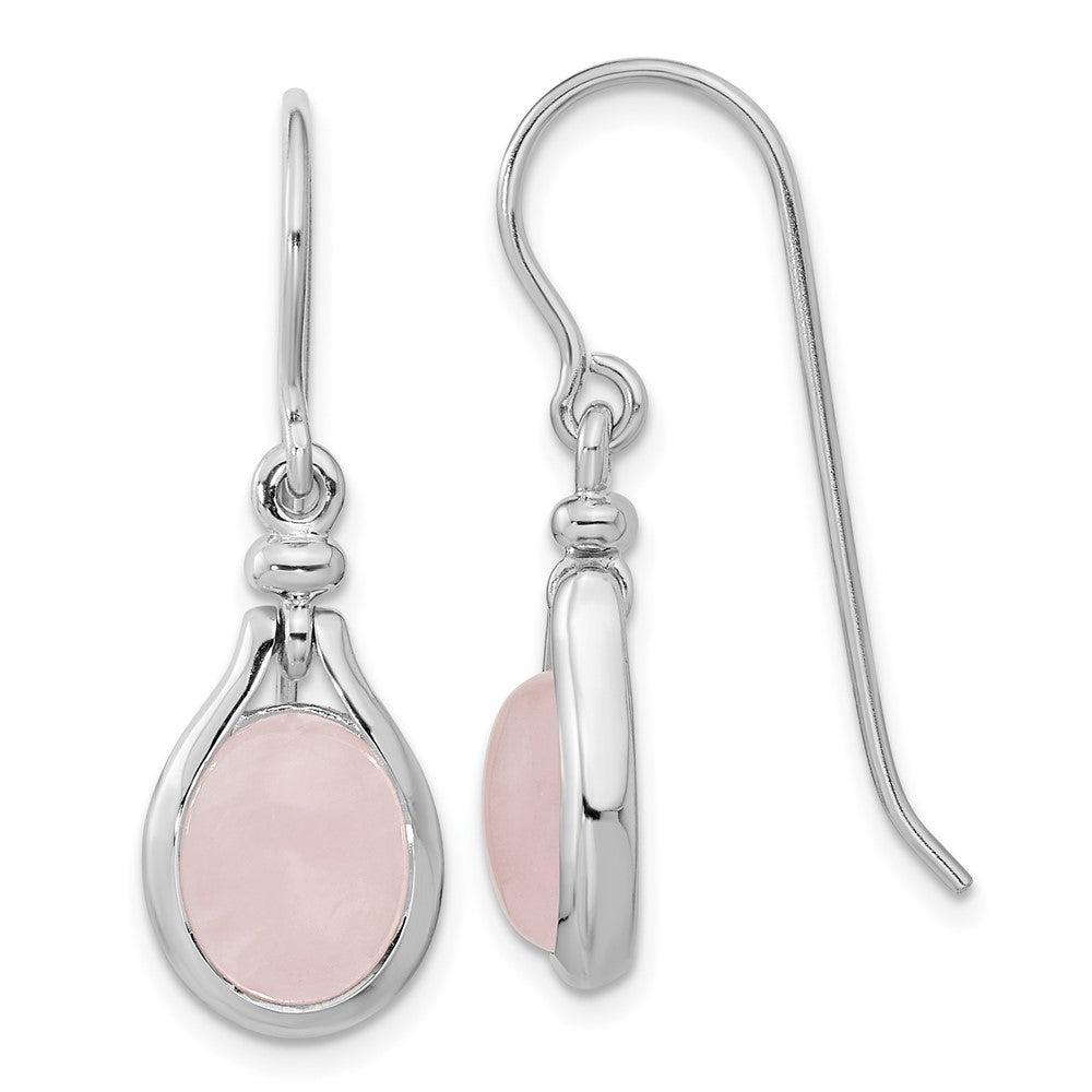Sterling Silver Rh-Plated Rose Quartz Oval Dangle Earrings