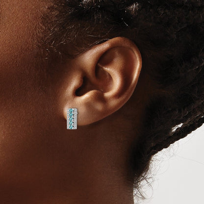 Sterling Silver Rhodium Plated Aqua & White Cz Post Earrings